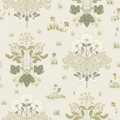 Hjarterum Edla Arts and Crafts Inspired Wallpaper White Green Galerie 83133
