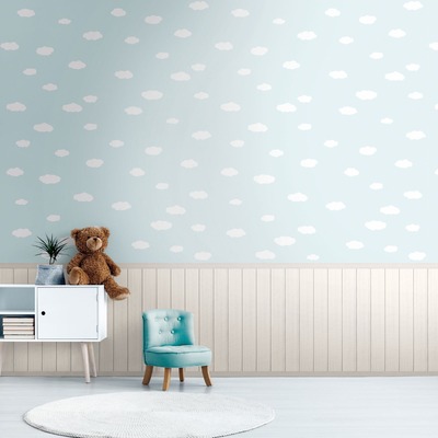 Clouds and Wood Slats 2 in 1 Vinyl Wallpaper Blue / White AS Creation 39816-1

