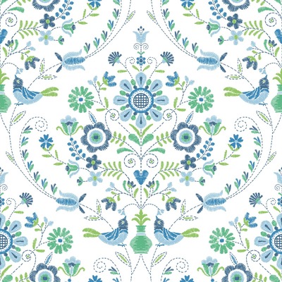 Britt Woodland Damask Vinyl Wallpaper Blue / Green Fine Decor FD26511
