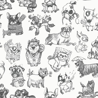 Pooches Wallpaper Mono Muriva 102577
