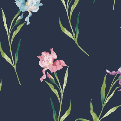 Laura Ashley Hawling Irises Wallpaper Midnight Seaspray 127399
