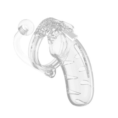 Image of Man Cage 11 Male 4.5 Inch Clear Chastity Cage With Anal Plug