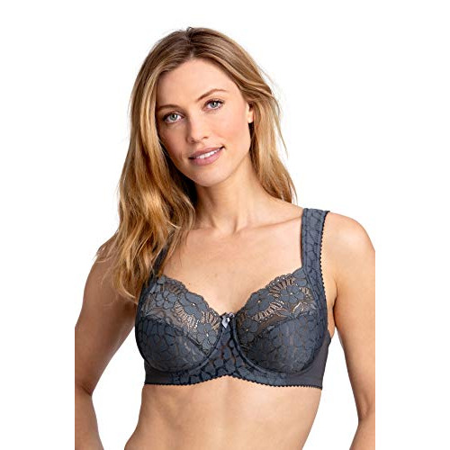 Miss Mary Of Sweden Jacquard & Lace Underwired Bra - Dark Grey