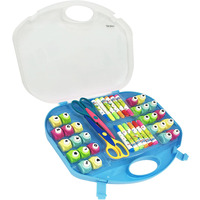EXERZ Paper Punch Set 40pcs in a Storage Box Including Punches, Craft Scissors, Color Pens -Blue