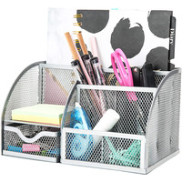 EXERZ Desk Organiser with 7 Compartments -Mesh Desk Tidy Caddy – Silver