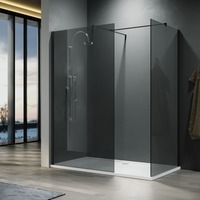 ELEGANT 1600x800mm Smoked Glass Walk-In Shower Enclosure 8mm Easy Clean (Inc. Shower Panels, Stone Resin Tray + Waste)