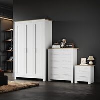 ELEGANT Cabinet Furniture Set 3 Door Bedroom Wardrobe and 4 Drawer Chest and Bedside Cabinet White/Oak