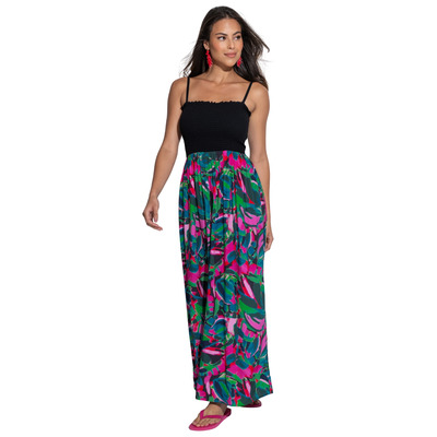 Pour Moi Emma Strapless Shirred Bodice Maxi Beach Dress - Black Multi