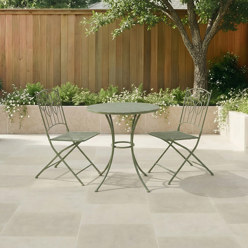 Sage Green Leaf Design Rustic Metal Garden Bistro Set