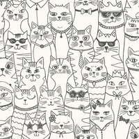Cats Colour-Me Wallpaper Black / White Holden 14070