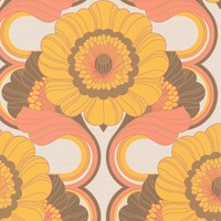 Retro Floral Motif Wallpaper Mustard / Brown / Pink AS Creation 39530-4