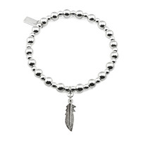 Image of Mini Small Ball Bracelet with Feather Charm - Silver