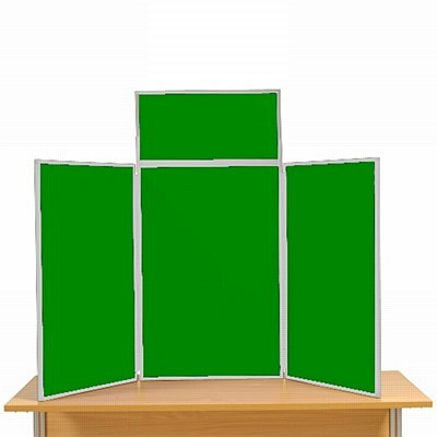 3 Panel Maxi Desk Top Display Stand Grey Frame/Green Fabric