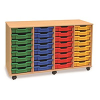 Image of 32 Shallow Tray Unit Maple Finish Red/Yellow/Blue Mix Trays