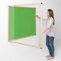 Image of Shield Wood Effect Alu Frame Eco-Colour Tamperproof Noticeboard 900 x 1200mm APPLE GREEN