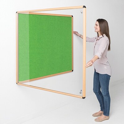 Shield Wood Effect Alu Frame Eco-Colour Tamperproof Noticeboard 900 x 600mm APPLE GREEN
