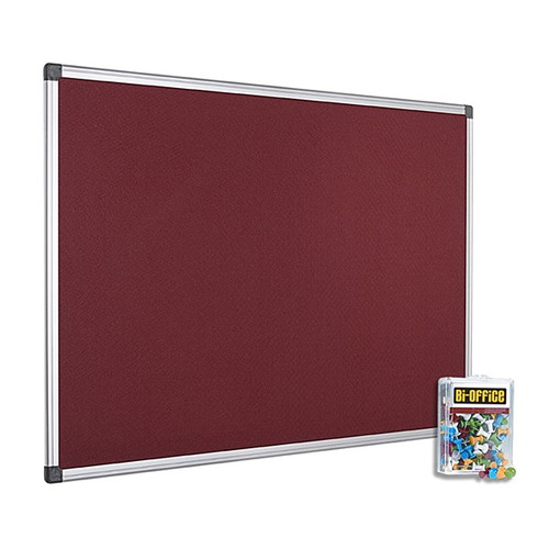 Bi-Office 1200x1200mm Burgundy Felt Noticeboard and Pins
