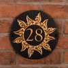 Image of Round Rustic Slate House Number with Golden Sun 1