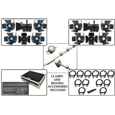 Complete Stage Lighting Installation Package with Powered Lighting Bars and LED Fresnels