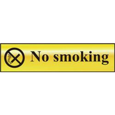 ASEC No Smoking 200mm x 50mm Gold Self Adhesive Sign - 1 Per Sheet