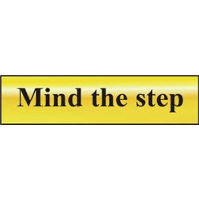 ASEC Mind The Step 200mm x 50mm Gold Self Adhesive Sign - 1 Per Sheet