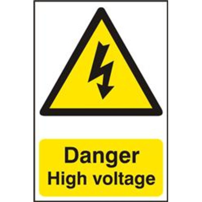 ASEC Danger High Voltage 200mm x 300mm PVC Self Adhesive Sign - 1 Per Sheet