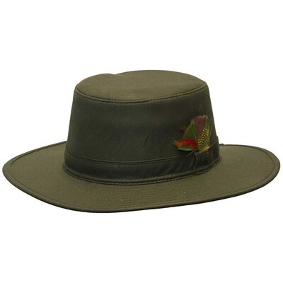Walker & Hawkes Unisex Olive Wax Outback Aussie Wide Brim Hat - XS
