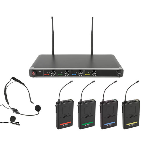Quad UHF Beltpack Mic System with Headset and Lapel Mics