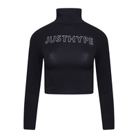 Image of HYPE HIGH NECK LONG SLEEVE CROP TOP - BLACK/WHITE - 12