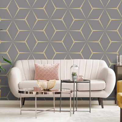 Harper Geometric Wallpaper Yellow / Grey Belgravia 9740