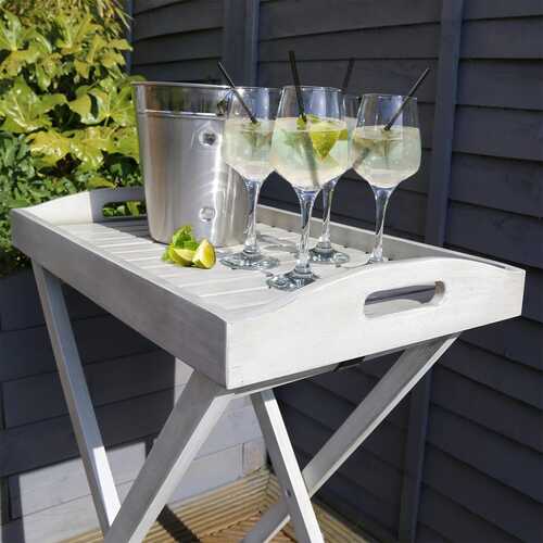 FSC&#174; 100% Certified Acacia White Washed Wooden Butler Tray