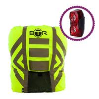 Image of BTR Waterproof High Vis Reflective Backpack Rain Cover with Red LED Bike Light