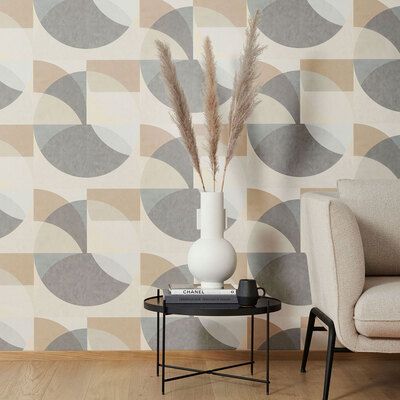 Elle Decoration Geometric Circle Graphic Wallpaper Mustard Grey Beige 1015002