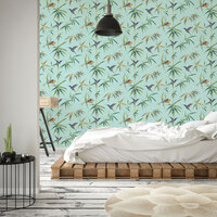 Image of Global Fusion Humming Birds Wallpaper Turquoise Galerie G56411