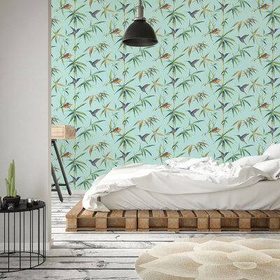 Global Fusion Humming Birds Wallpaper Turquoise Galerie G56411