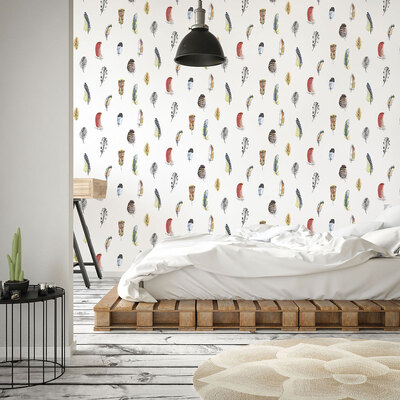 Global Fusion Feathers Wallpaper Multi Coloured Galerie G56401