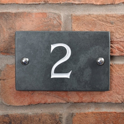 Slate house number v-carved with white infill numbers 1 to 99-76