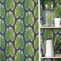 Image of Evergreen Leaf Stripe Wallpaper Green Navy Galerie 7328