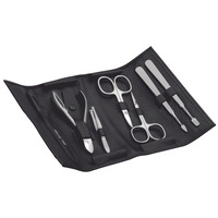 Image of Becker 7 Piece Black Leather Manicure Set in Roll-Up Case