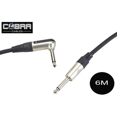 Guitar Lead Right Angle Jack to Straight Jack 6m Black