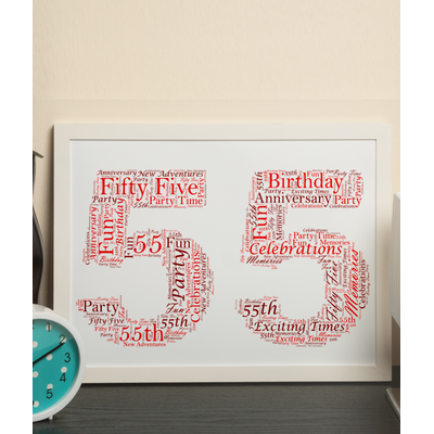 Personalised 55th Birthday or Anniversary Word Art Frame Gift