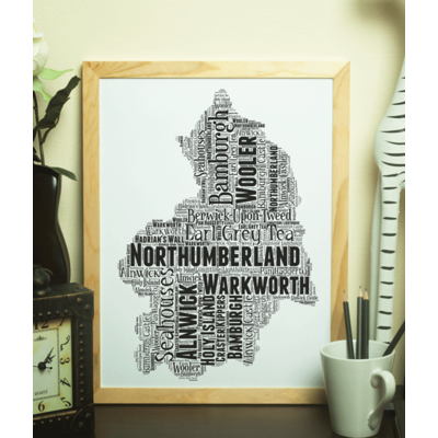 Personalised Northumberland Word Art Map