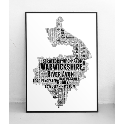 Personalised Warwickshire Word Art Map