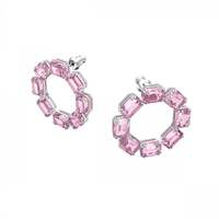 Image of Swarovski Millenia hoop earrings, Octagon cut crystals, Pink, Rhodium plated, 5614296