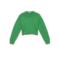Image of Oversized Crop Crew Cotton Sweater - Grass Green
