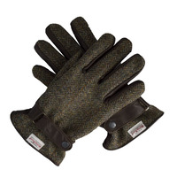Image of Walker & Hawkes - Mens Scottish Harris Tweed Overcheck Country Leather Gloves - Small Charcoal