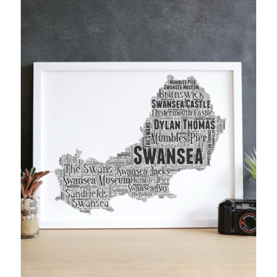 Swansea County - Personalised Word Art Map Picture Frame