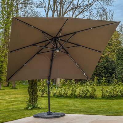 Bracken Outdoors Taupe Napoli Deluxe 3m x 3m Square Cantilever Parasol With LED Lights, Parasol Only