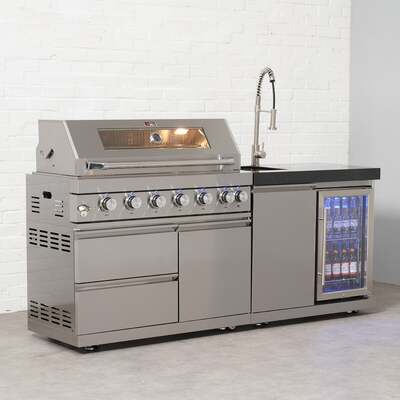 Draco Grills 6 Burner BBQ Modular Outdoor Kitchen with Sink and Fridge Unit, Available Now / Without Granite Side Panels