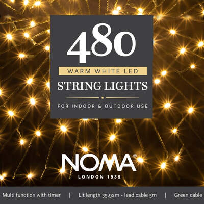 Noma Christmas 120, 240, 360, 480, 720, 1000 Multifunction String Lights with Green Cable - Warm White, 480 Bulbs